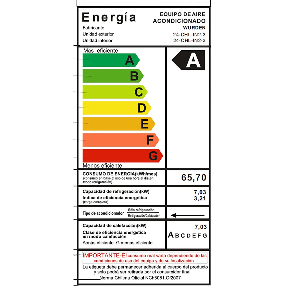 Wurden Split Inverter 24000 BTU Frío/Calor Wi-Fi, foto 7