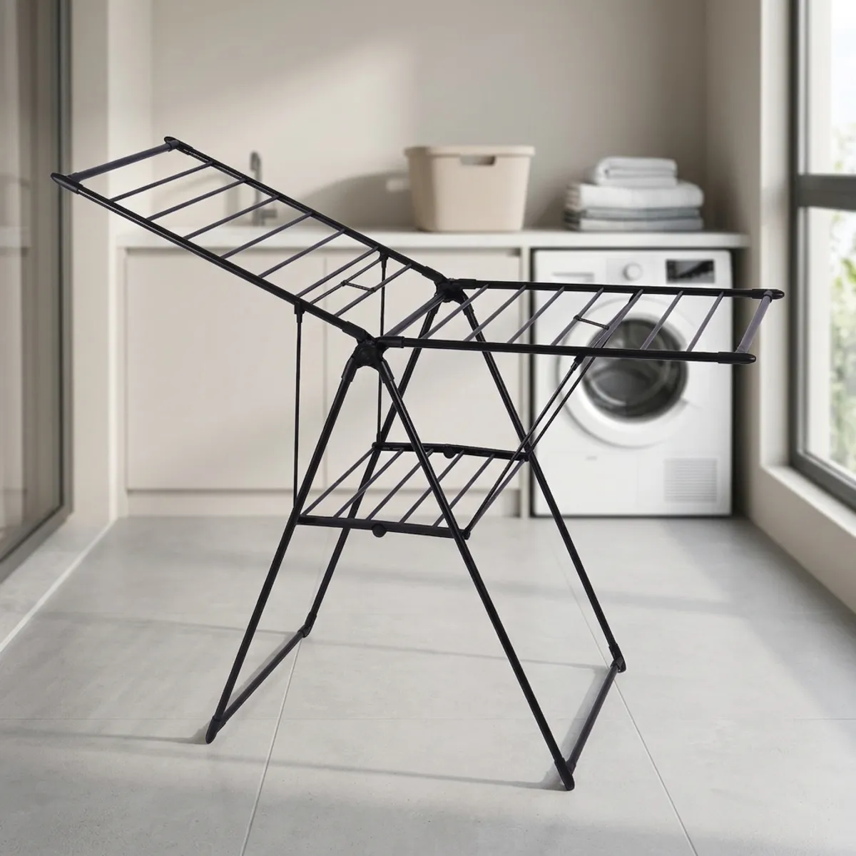 KLEINE WOLKE - Tendedero con Bandeja Piso Acero 157x62x97 cm Negro