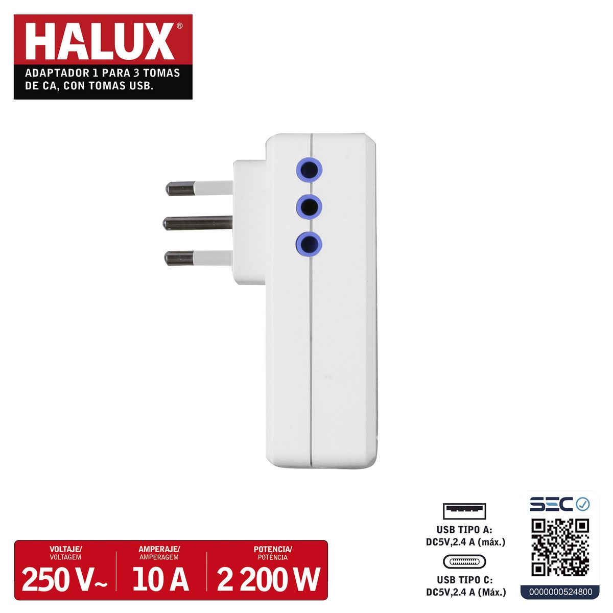 HALUX - Enchufe triple 3 Toma(s) 0 cm Blanco
