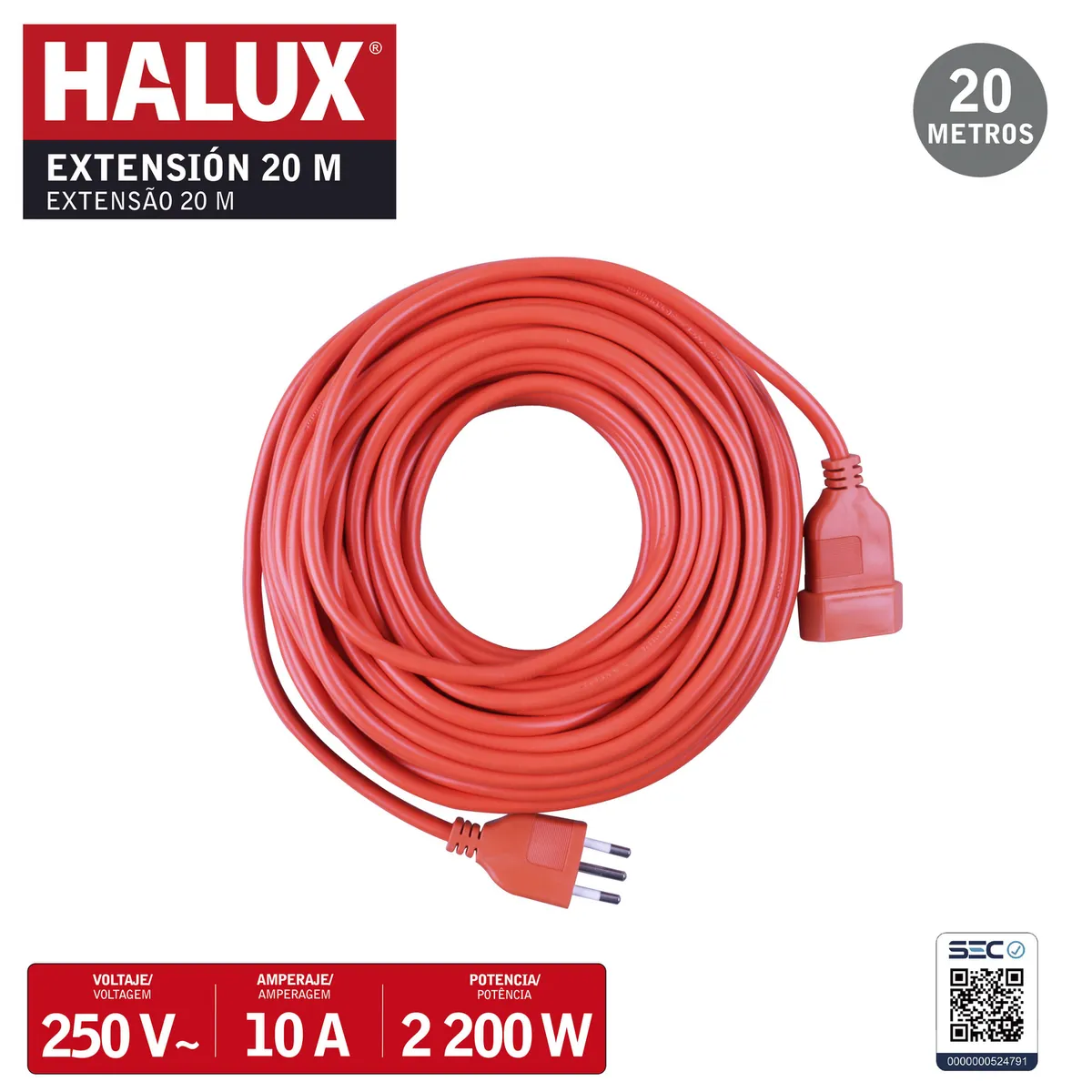HALUX - Extensión 1 Toma(s) 20 m Naranja