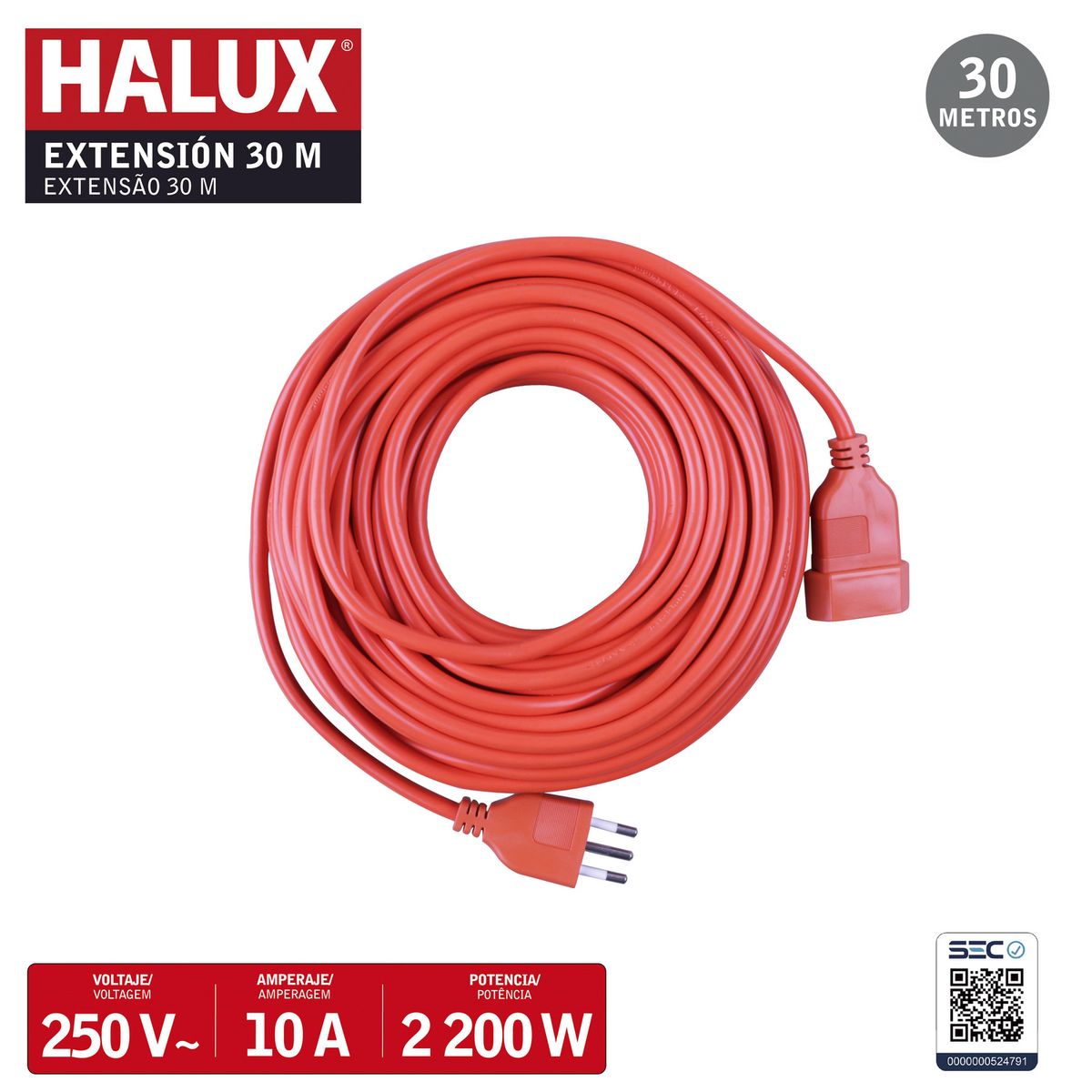 HALUX - Extensión 1 Toma(s) 30 m Naranja
