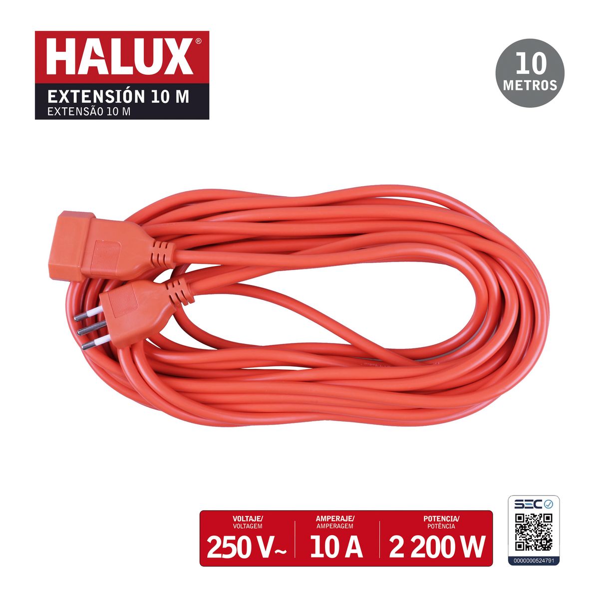 HALUX - Extensión 1 Toma(s) 10 m Naranja