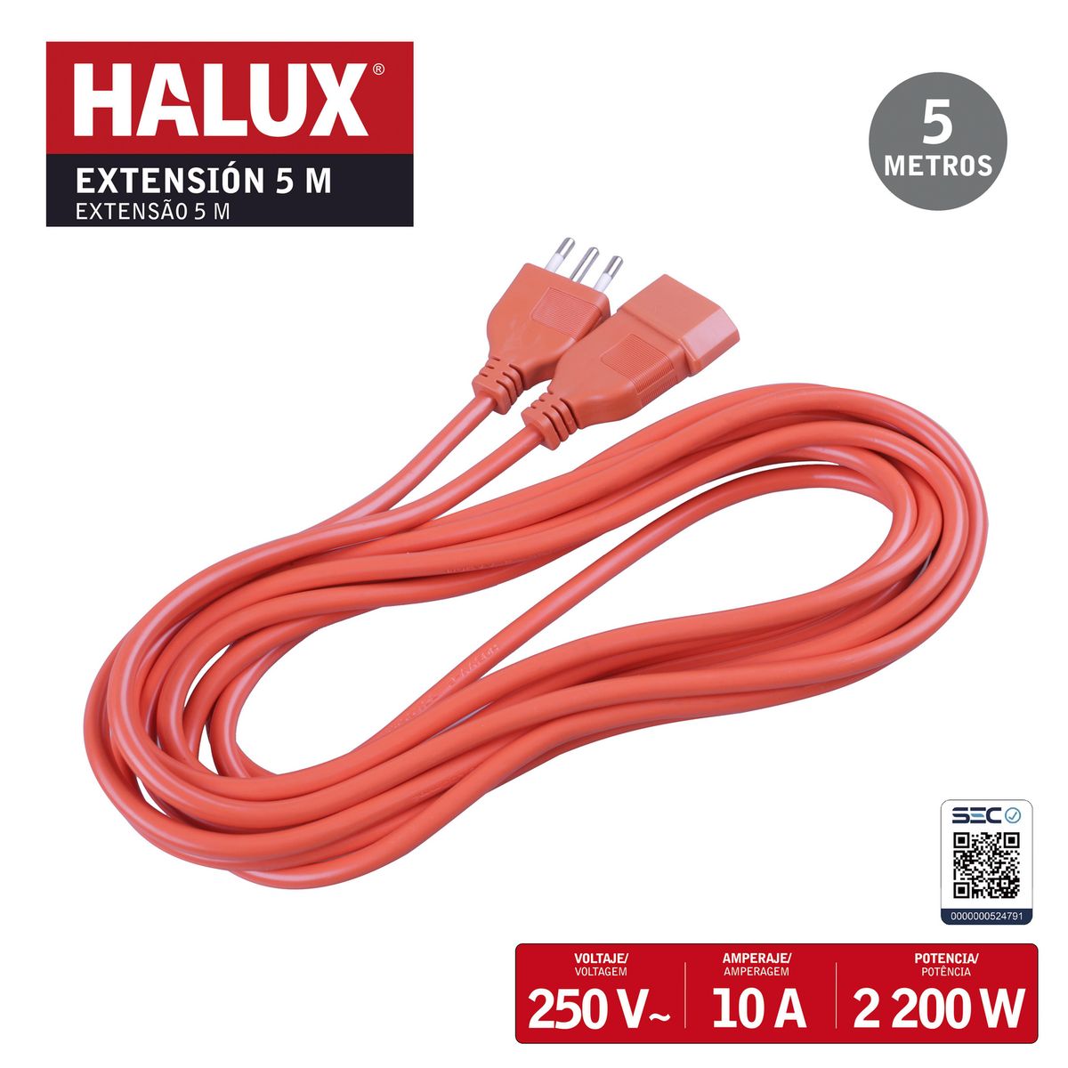 HALUX - Extensión 1 Toma(s) 5 m Naranja