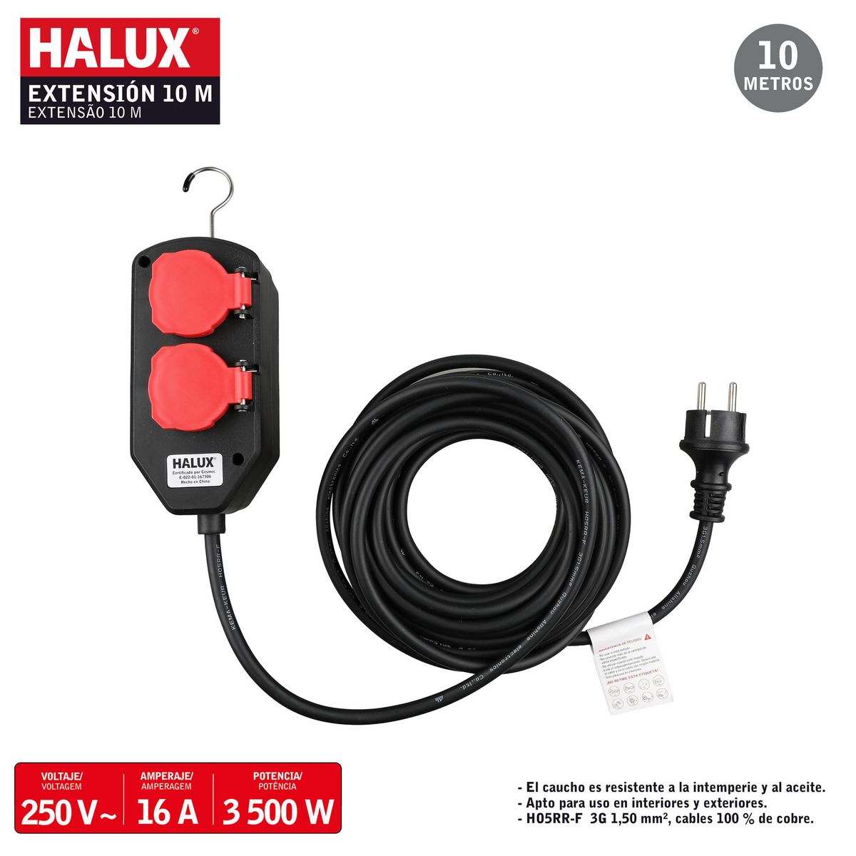 HALUX - Extensión 2 Toma(s) 10 m Negro