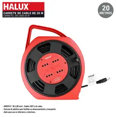 HALUX - Carrete Extension 4 Toma(s) 20 m Negro; Rojo