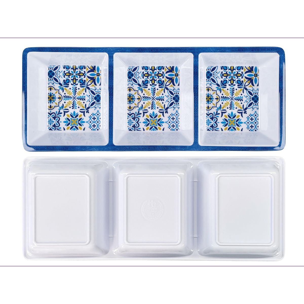 JUST HOME COLLECTION - Bandeja Melamina Rectangular 37.7x15.2 cm Azul/Blanco/Amarillo