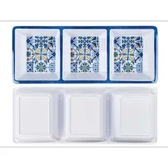 JUST HOME COLLECTION - Bandeja Melamina Rectangular 37.7x15.2 cm Azul/Blanco/Amarillo