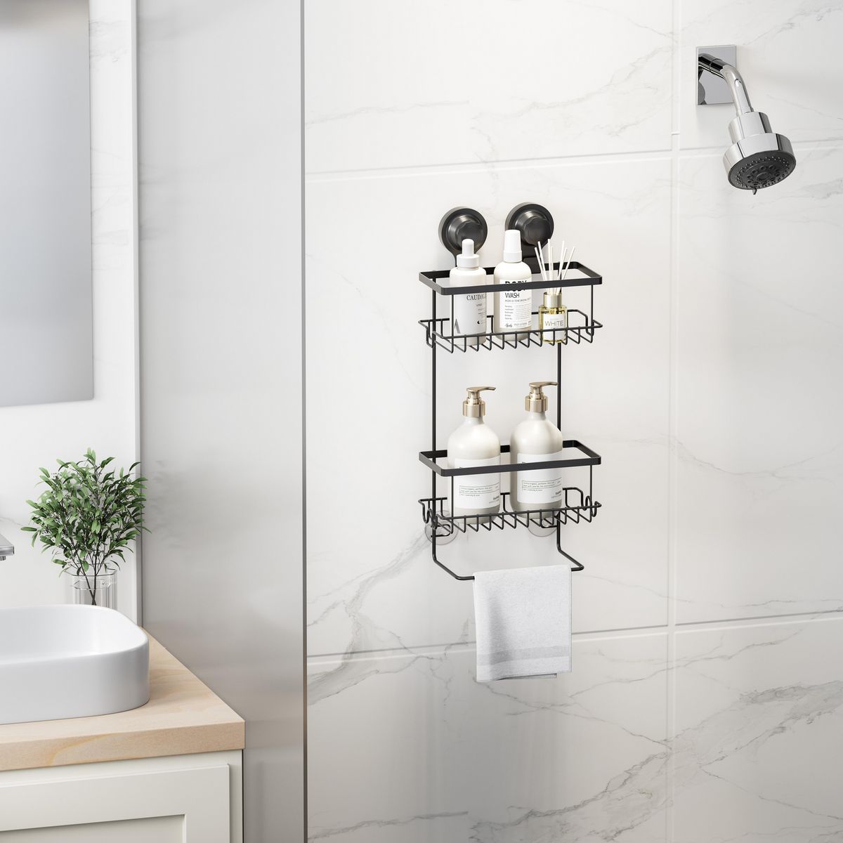 JUST HOME COLLECTION - Organizador 2 niveles succión negro