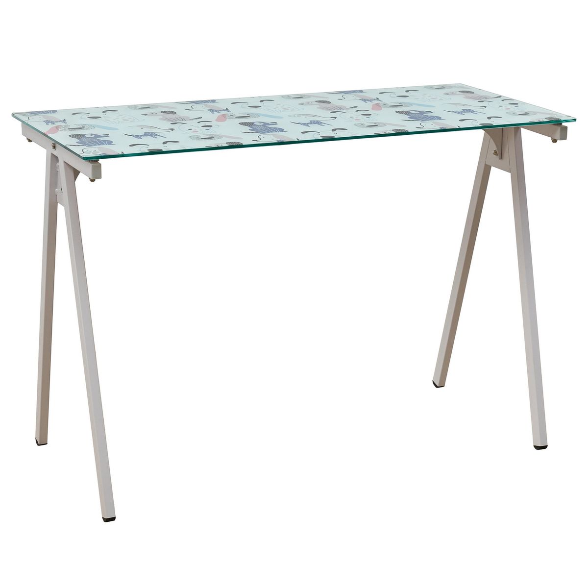 JUST HOME COLLECTION - Escritorio Vidrio Perros Blanco 110x76x50 cm