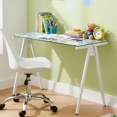 JUST HOME COLLECTION - Escritorio Vidrio Perros Blanco 110x76x50 cm