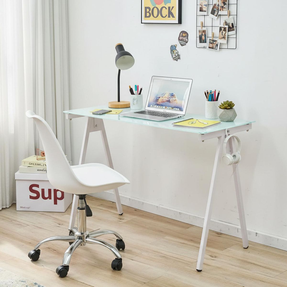 JUST HOME COLLECTION - Escritorio Vidrio Blanco 110x76x50 cm