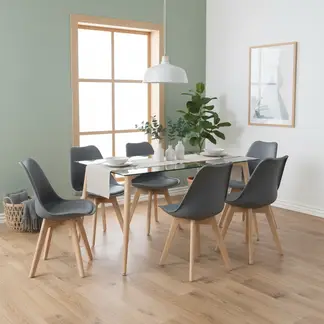 JUST HOME COLLECTION - Juego De Comedor Denver 6 Sillas Mesa Vidrio Rectangular 140X80X75Cm