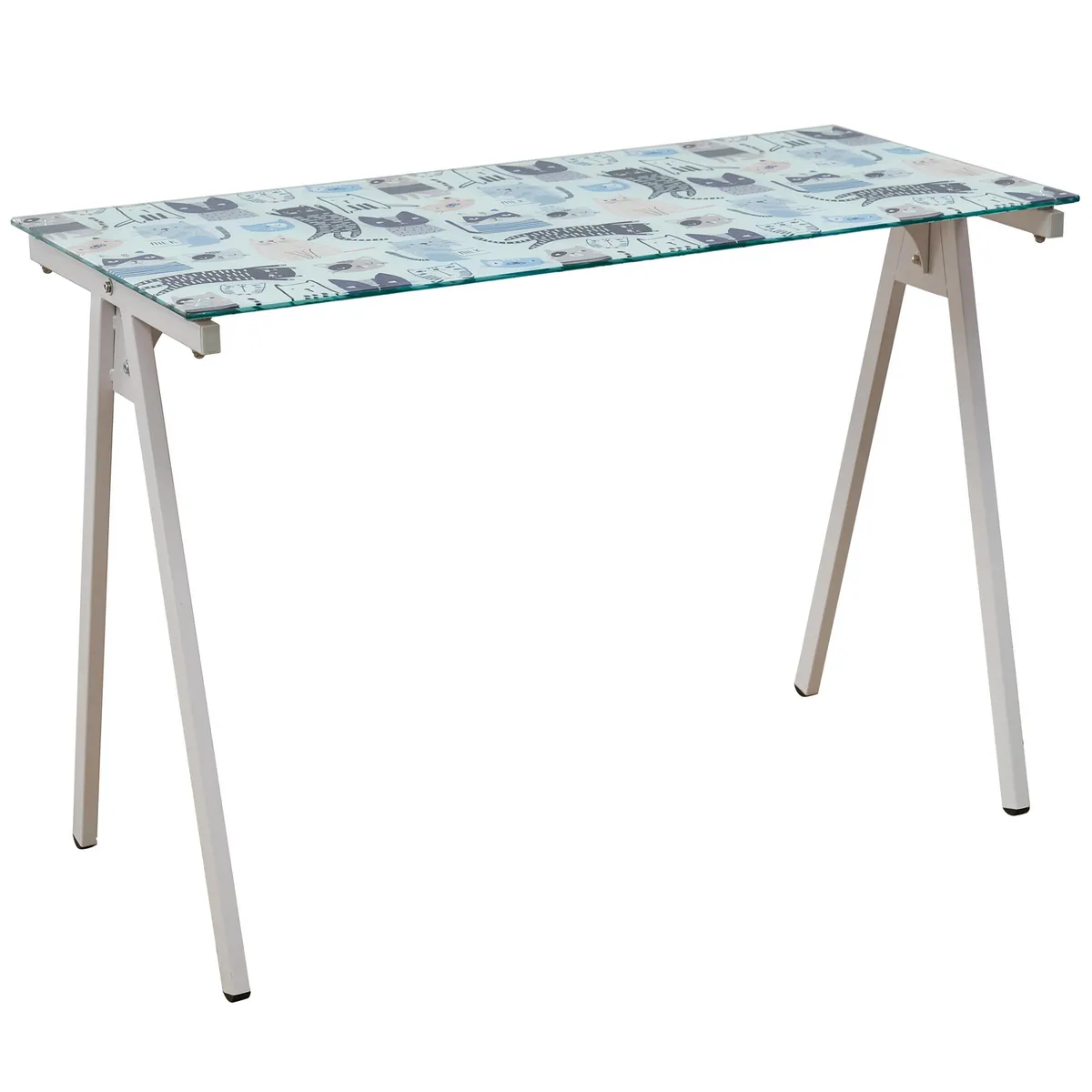 JUST HOME COLLECTION - Escritorio Vidrio Gatos Blanco 110X76X50 Cm