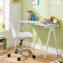 JUST HOME COLLECTION - Escritorio Vidrio Gatos Blanco 110X76X50 Cm