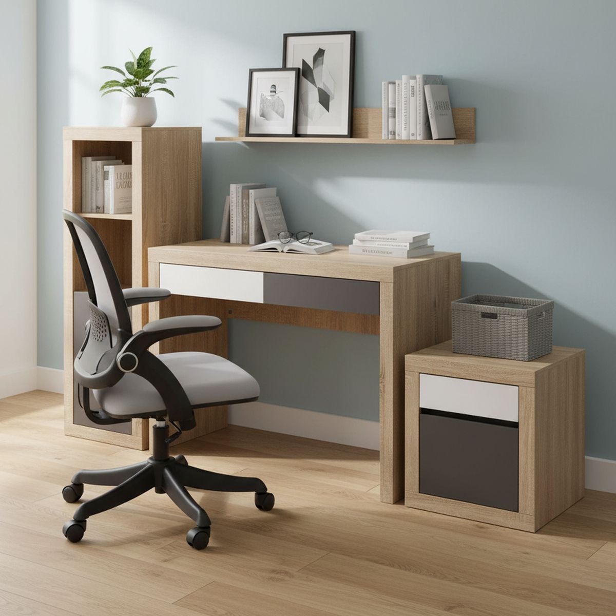 JUST HOME COLLECTION - Escritorio + Librero + Cajonera Lida Multicolor 100X40X76 Cm