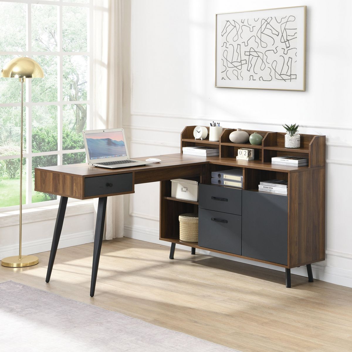 JUST HOME COLLECTION - Escritorio En L Taree Café/Gris 140X75X120 Cm