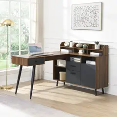 JUST HOME COLLECTION - Escritorio En L Taree Café/Gris 140X75X120 Cm