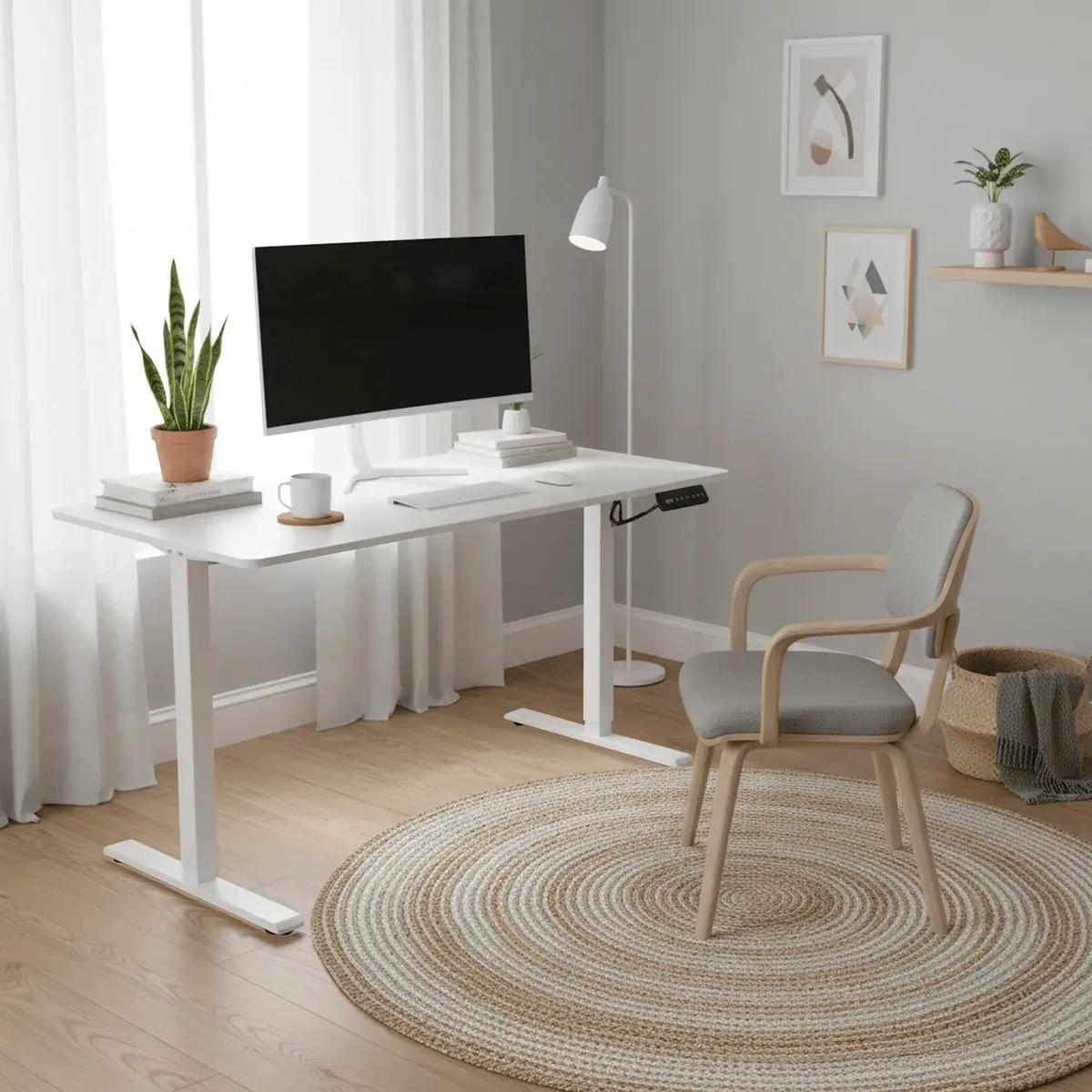 JUST HOME COLLECTION - Escritorio Altura Ajustable Eléctrico Blanco 120X114X60 Cm