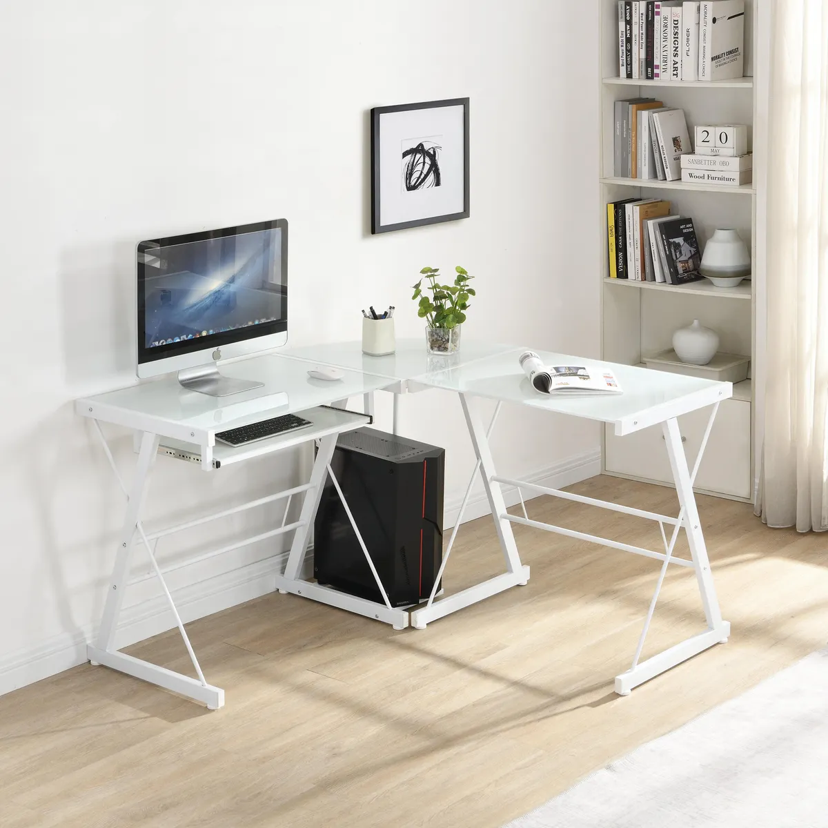 JUST HOME COLLECTION - Escritorio En L Vidrio Blanco 120X73X50 Cm