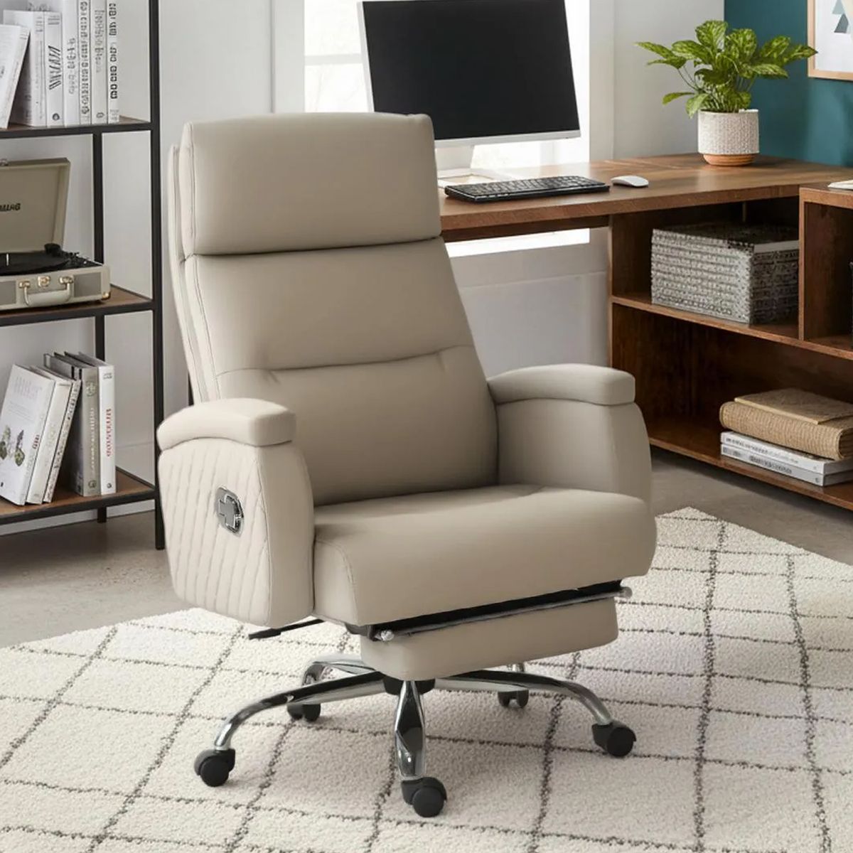 JUST HOME COLLECTION - Silla Escritorio Ejecutiva con Reposapie Emilio Beige 71x116,5x78 cm