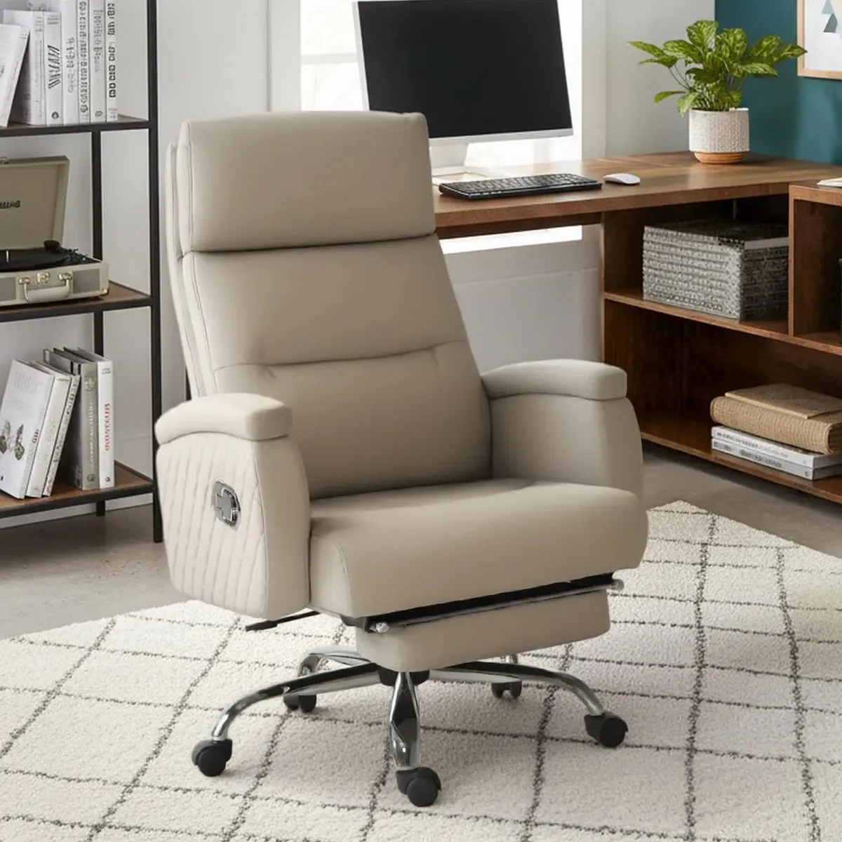 JUST HOME COLLECTION - Silla Escritorio Ejecutiva con Reposapie Emilio Beige 71x116,5x78 cm