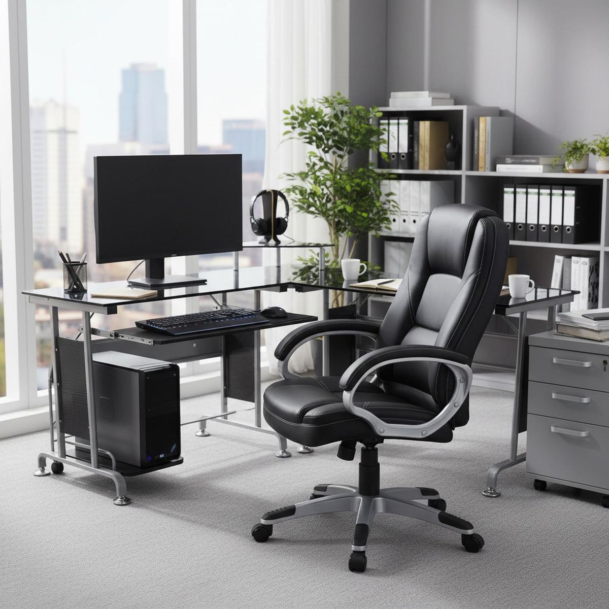 JUST HOME COLLECTION - Silla Escritorio Ejecutiva Negro 66x123,5x72 cm