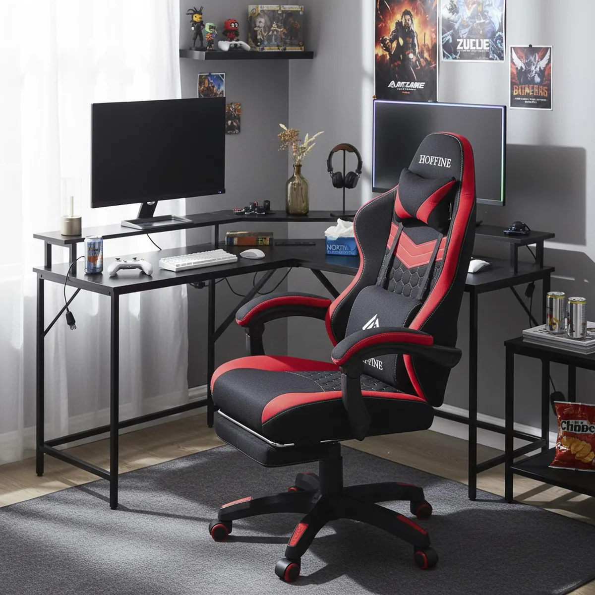 JUST HOME COLLECTION - Silla Gamer Altavoz/masajeador Rojo/Negro 61,5x129x57 cm