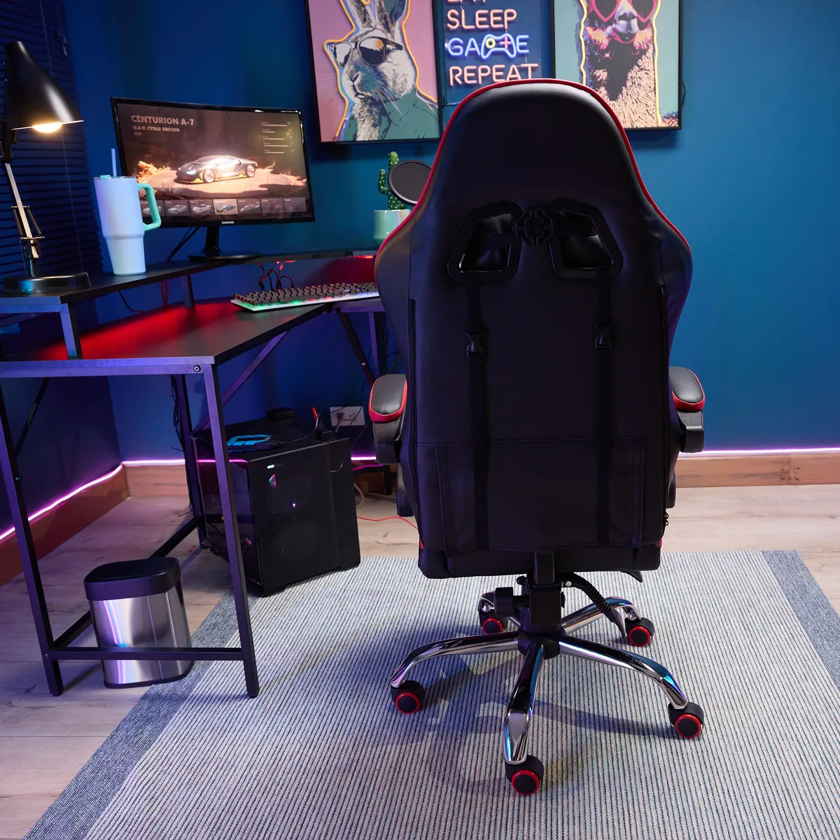 JUST HOME COLLECTION - Silla Gamer Escritorio Masaje Reposapiés Matrix Rojo