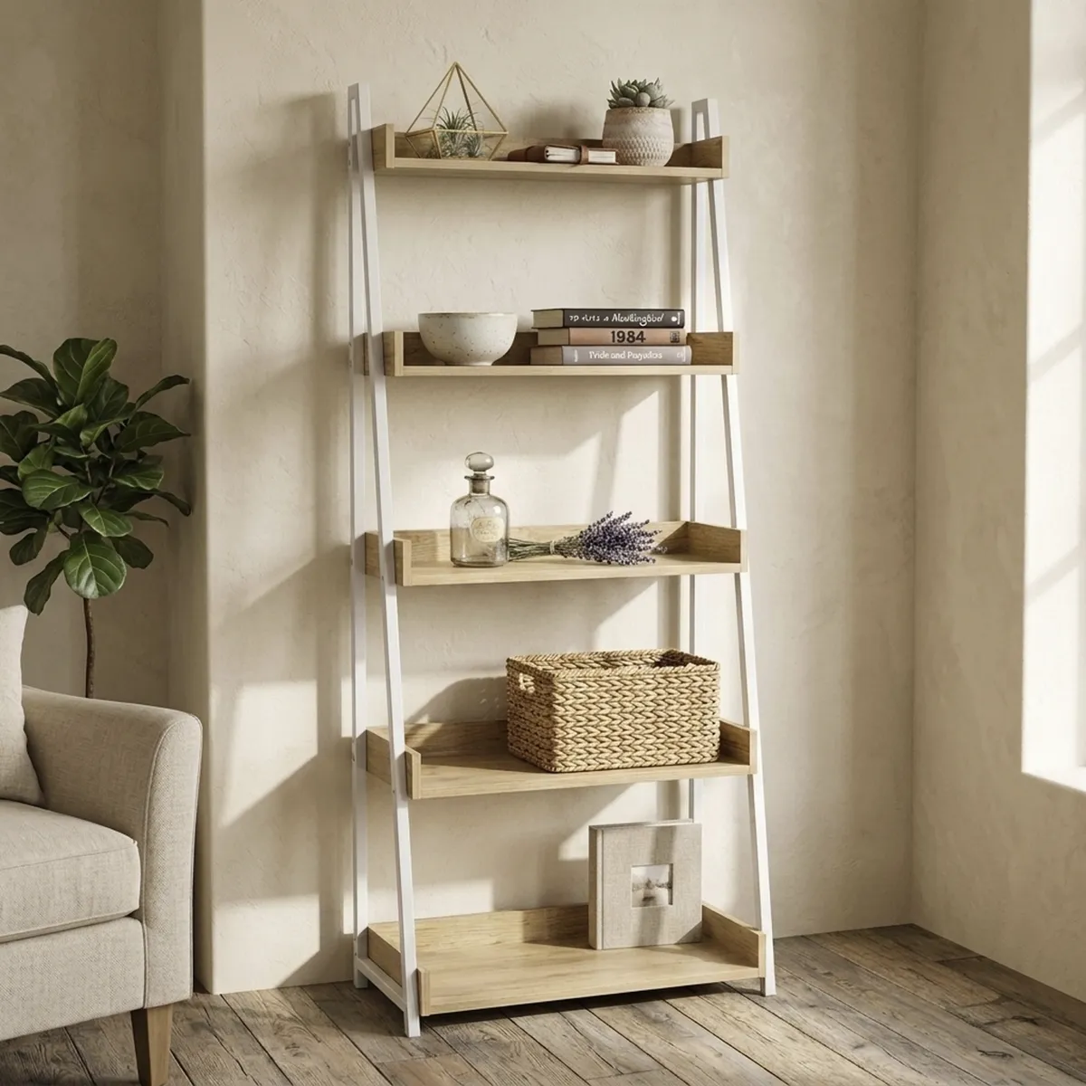 JUST HOME COLLECTION - Estante Melamina 5 Nivel(es) 67x158x32 cm Roble/Blanco