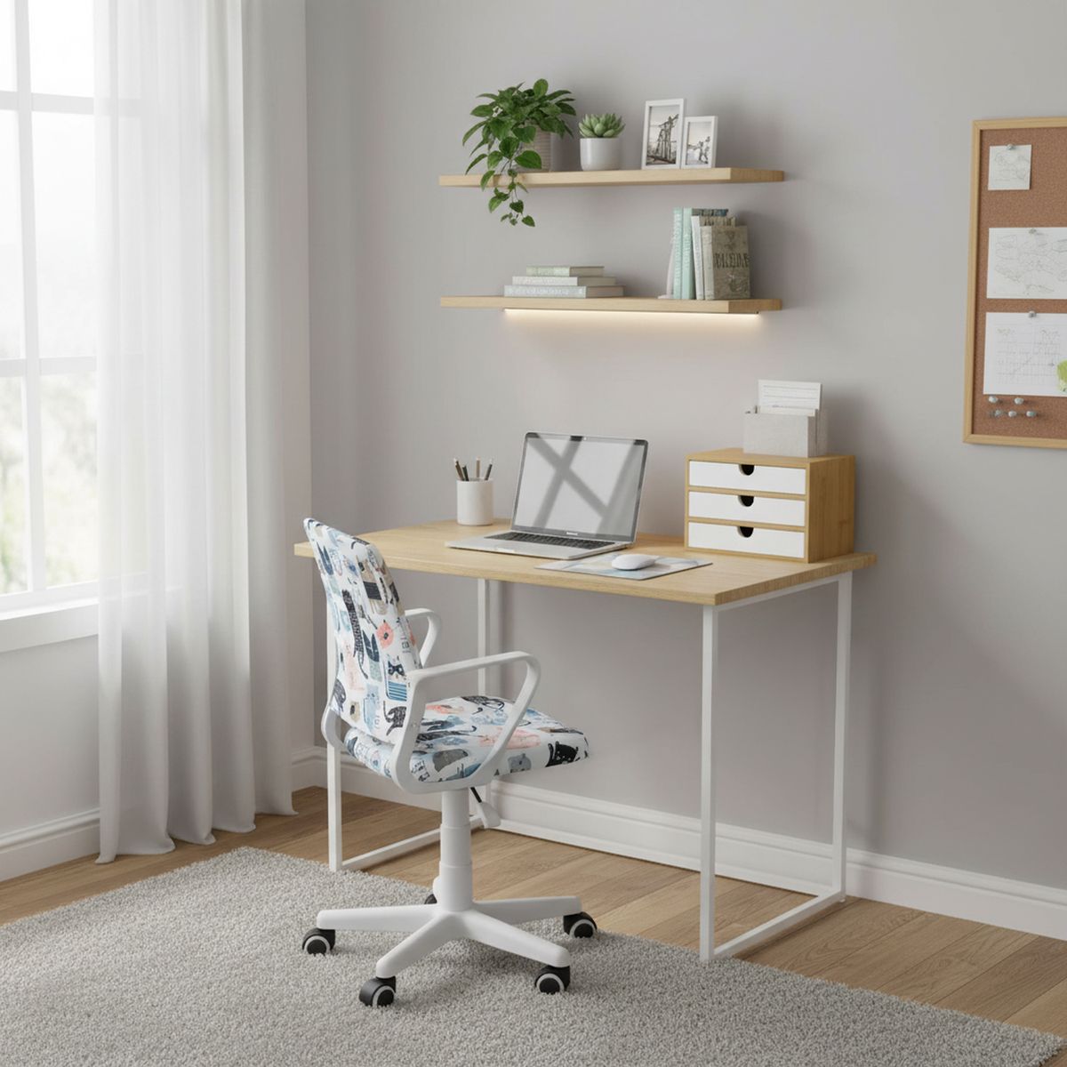 JUST HOME COLLECTION - Escritorio Plegable Blanco/Roble 80x40x72 cm