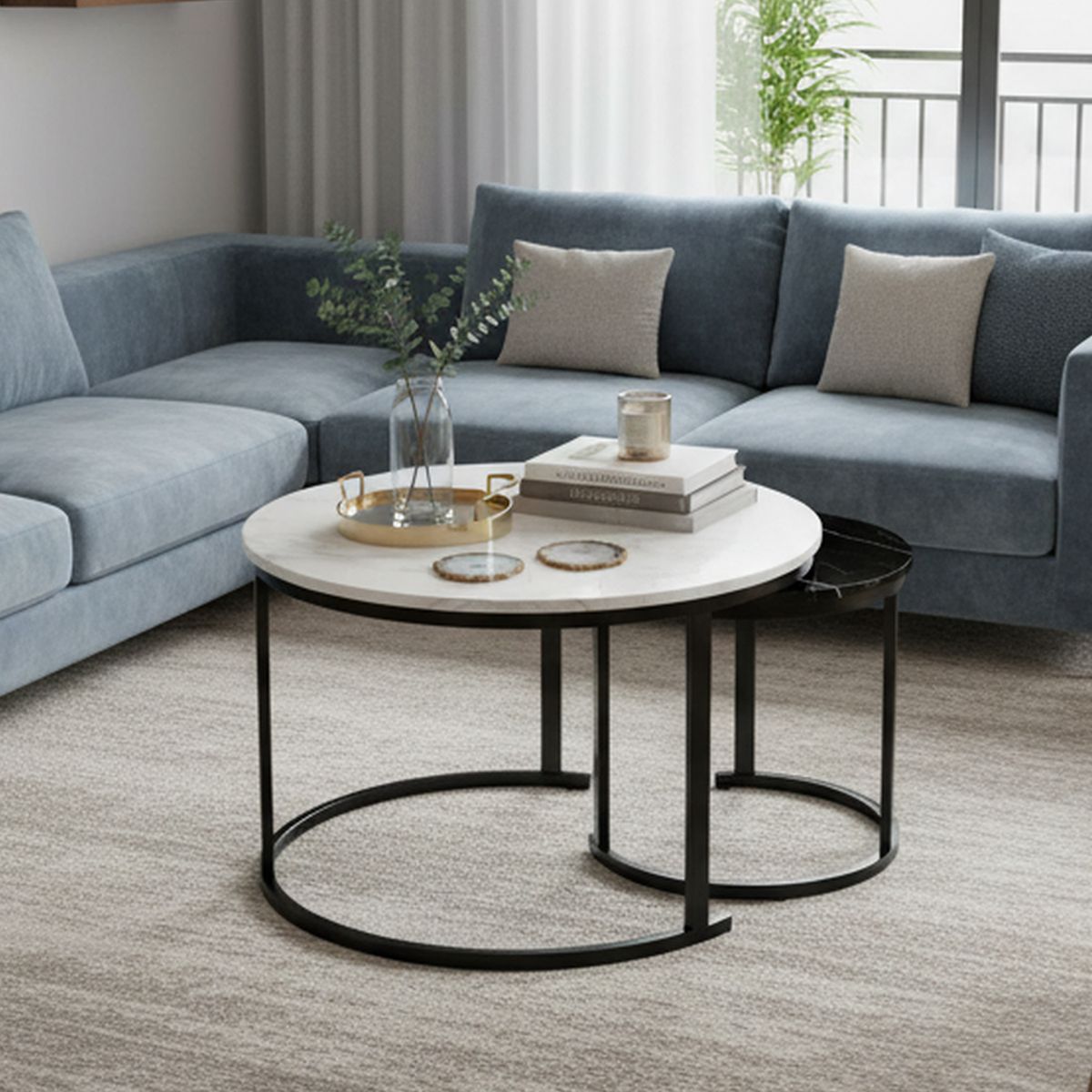 JUST HOME COLLECTION - Mesa de Centro Redpau Blanco/Negro 60x60x51 cm