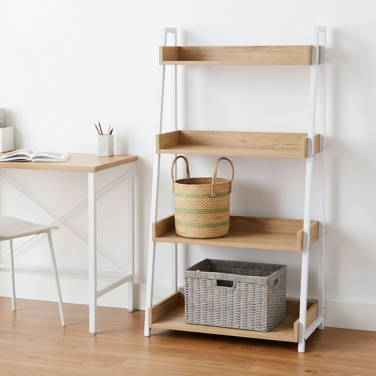 JUST HOME COLLECTION - Estante Melamina 4 Nivel(es) 67x123.5x32 cm Blanco/Roble