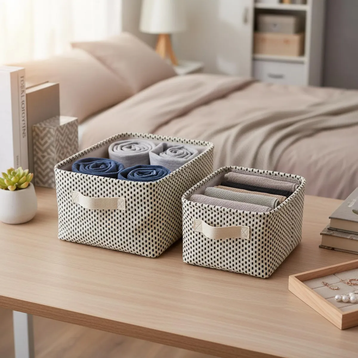JUST HOME COLLECTION - Set 2 canastos tejido 40x22x28 cm Natural/Negro