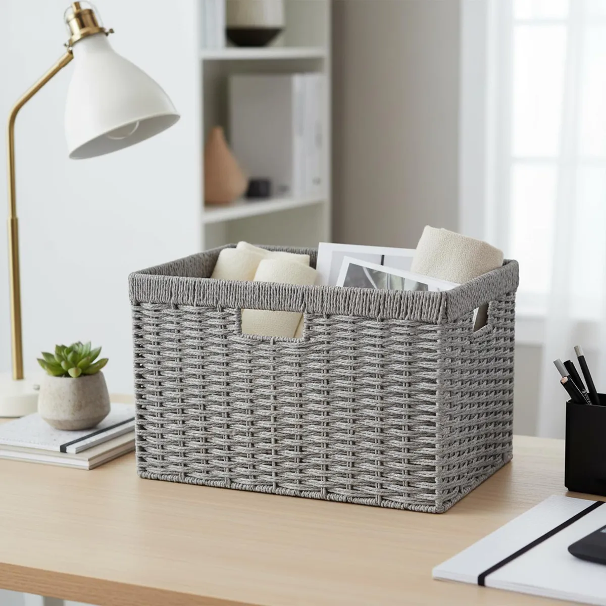 JUST HOME COLLECTION - Caja tejida 38x24x26 cm Gris