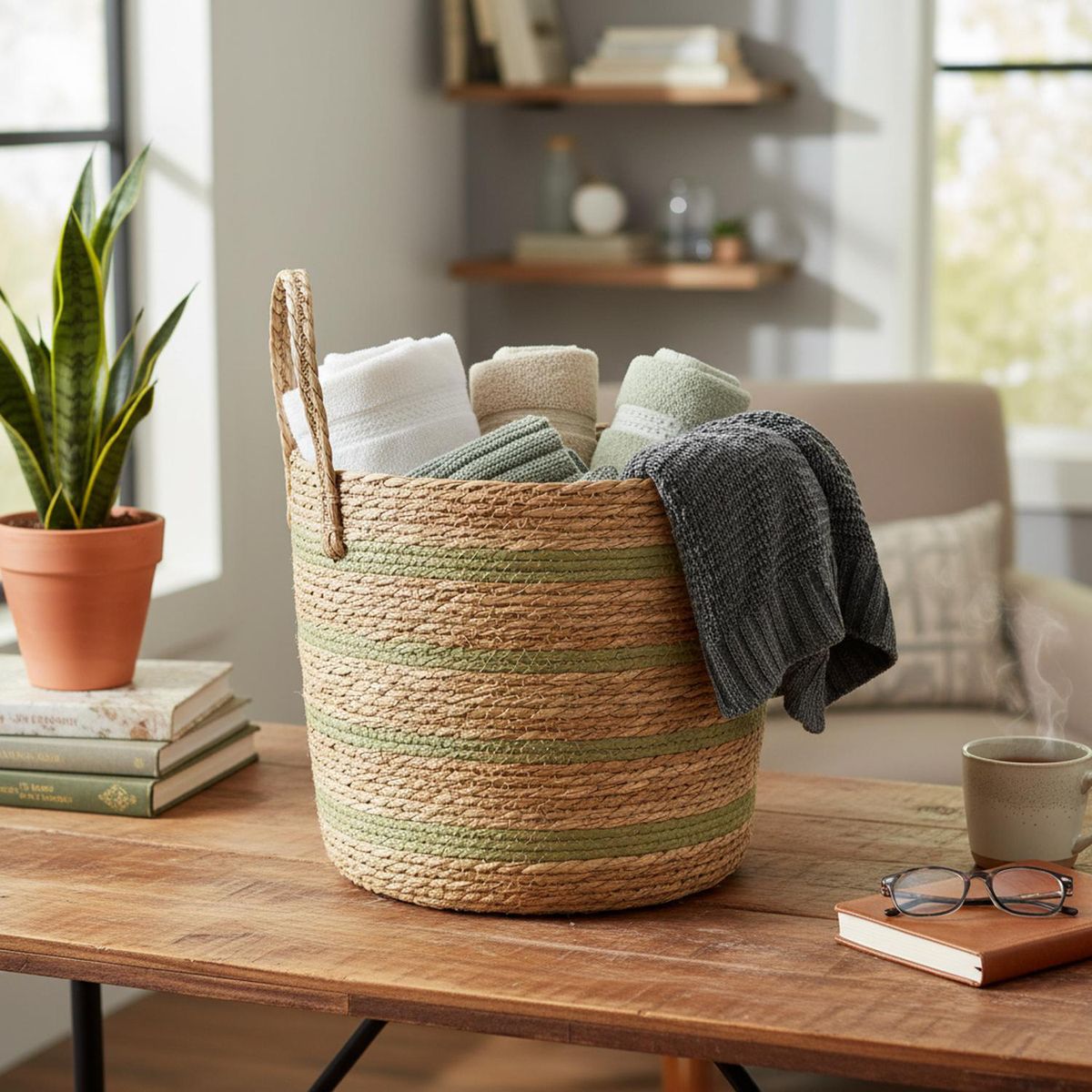 JUST HOME COLLECTION - Canasto 32x32x32 cm Café/Verde