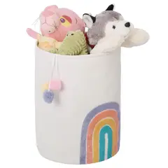 JUST HOME COLLECTION - Cesto Organizador Infantil 33x33x40 cm Blanco, Arcoiris