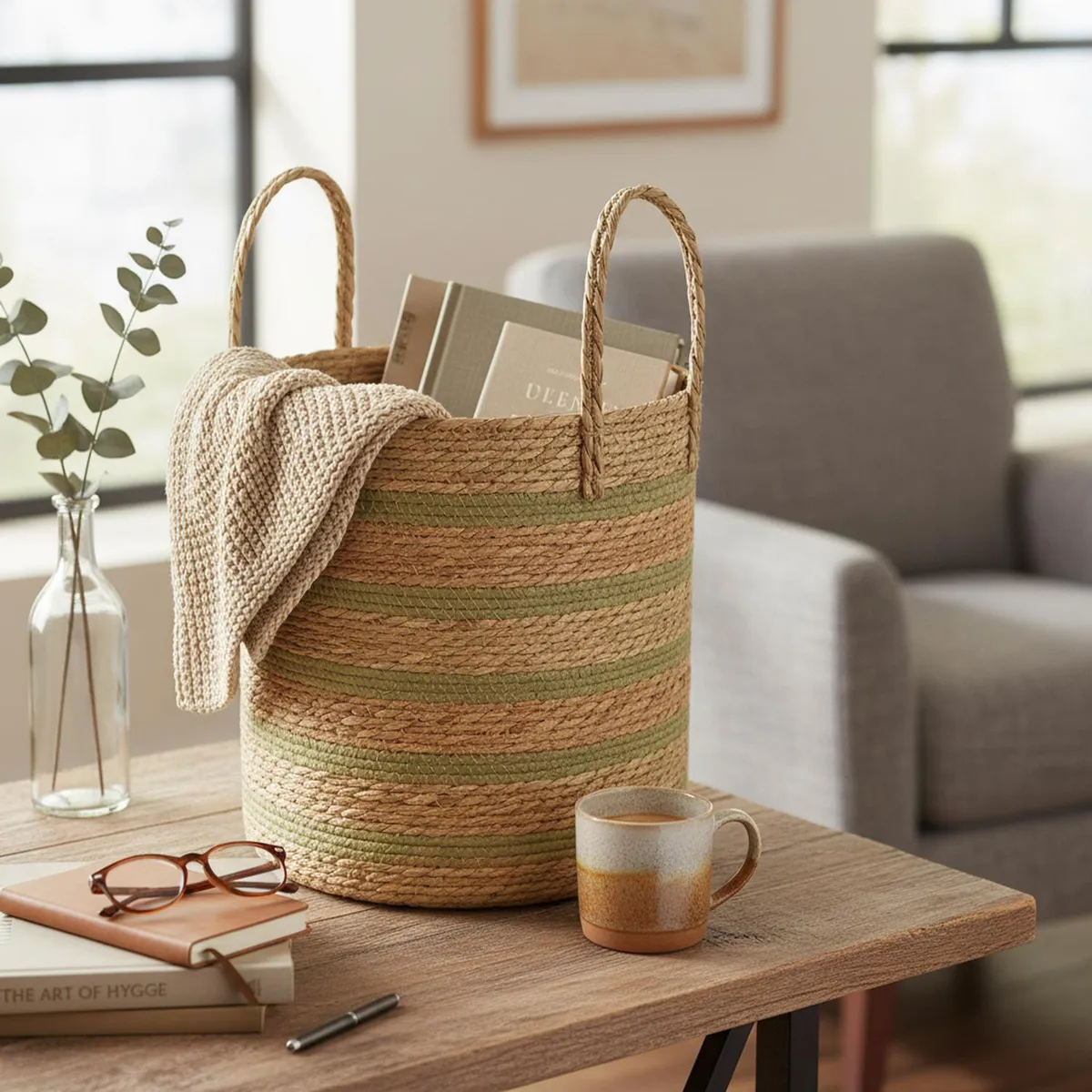 Canasto 36x40x36 cm Café/Verde, marca JUST HOME COLLECTION - Foto Principal