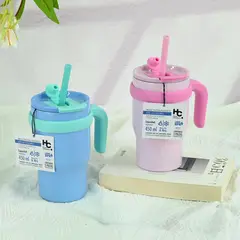 JUST HOME COLLECTION - Mug Plastico Acero inoxidable 450 ml Azul, Rosa