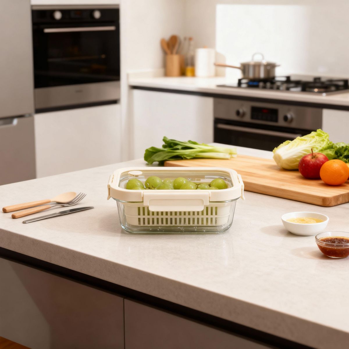 Contenedor con Canastilla Vidrio 1050 ml, marca JUST HOME COLLECTION - Foto 2