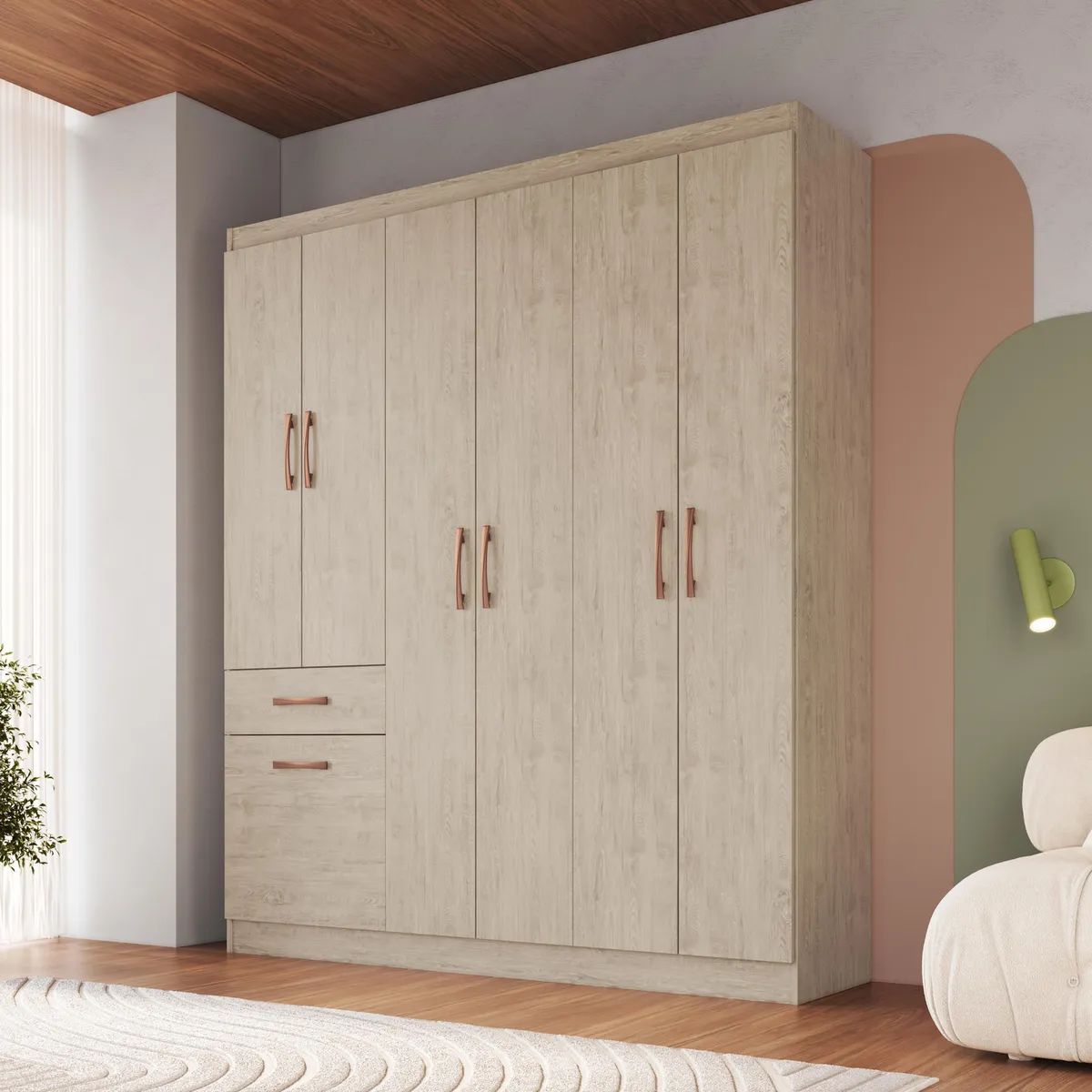 CASA BONITA - Closet 7 Puerta(s) 1 Cajón(es) 3 Repisa(s) 137x177x38 cm Arena