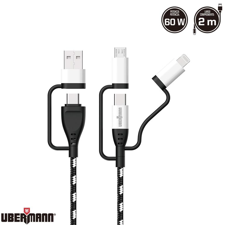 Cable 3 en 1 de USB-A a Micro/C/Lightining de 2 metros