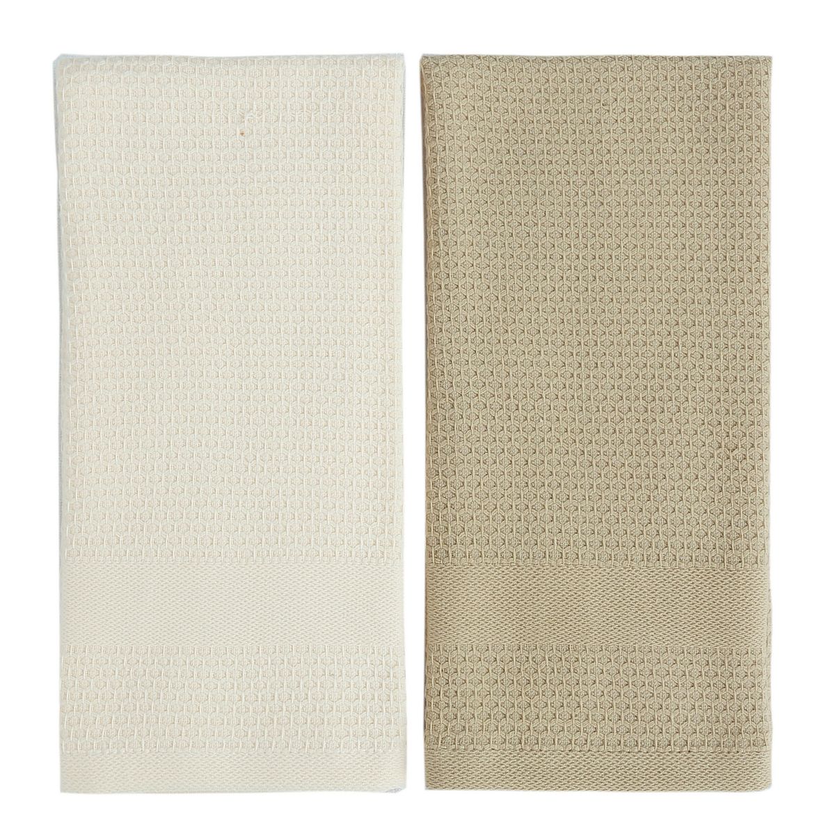 JUST HOME COLLECTION - Set 2 Paños de Cocina Rectangular 40x60 cm Waffle Taupe/Blanco