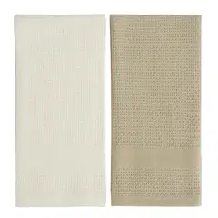 JUST HOME COLLECTION - Set 2 Paños de Cocina Rectangular 40x60 cm Waffle Taupe/Blanco