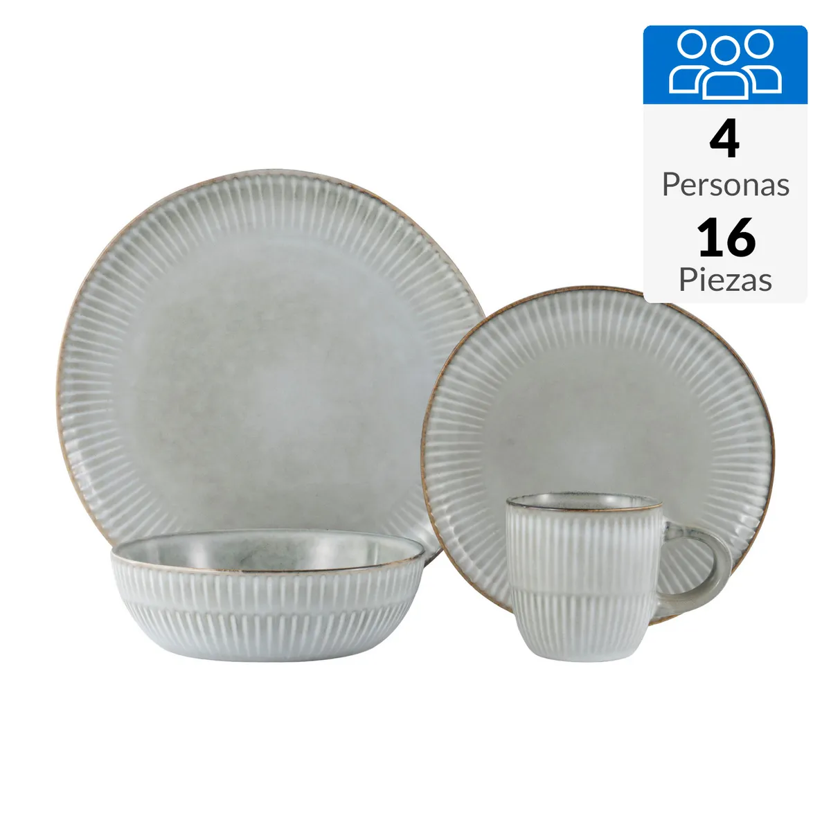 JUST HOME COLLECTION - Juego de Loza 16 Piezas Cerámica Bergamo Gris