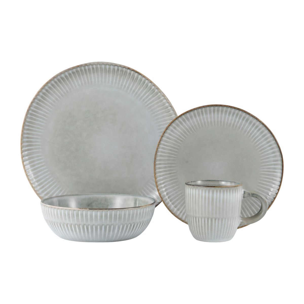 JUST HOME COLLECTION - Juego de Loza 16 Piezas Cerámica Bergamo Gris