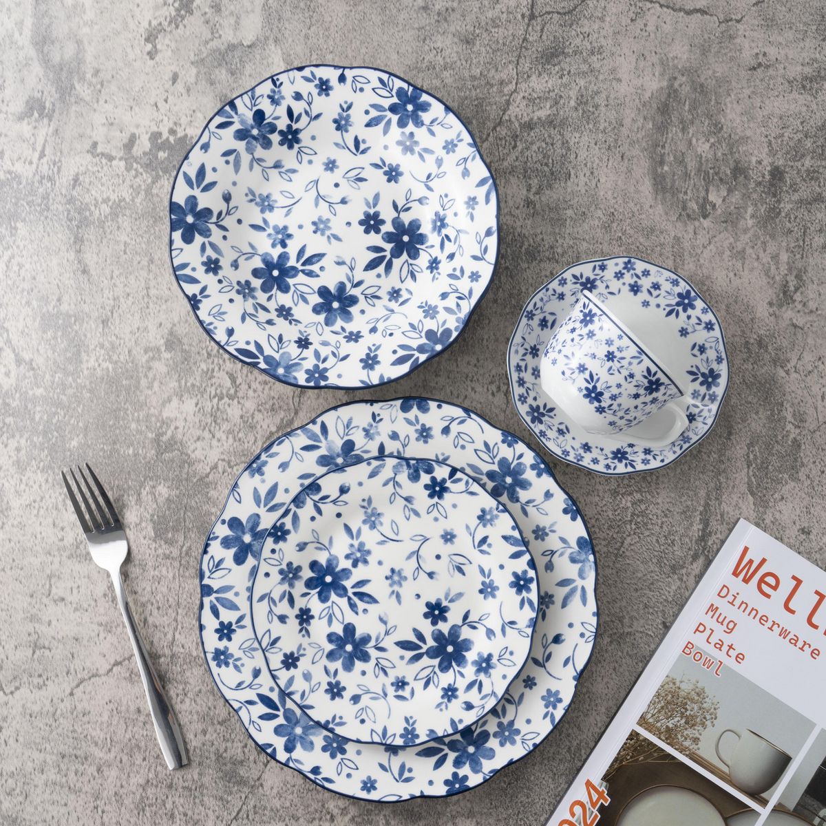 JUST HOME COLLECTION - Juego de Loza 30 Piezas Porcelana Ancona Azul