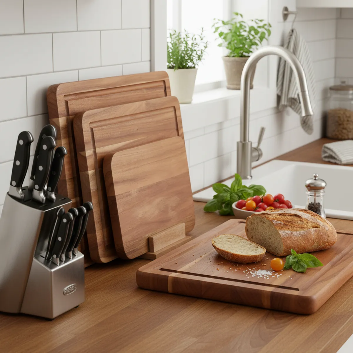 JUST HOME COLLECTION - Set 3 Tablas para Cortar de Madera 13x40.5 cm Café con Pedestal