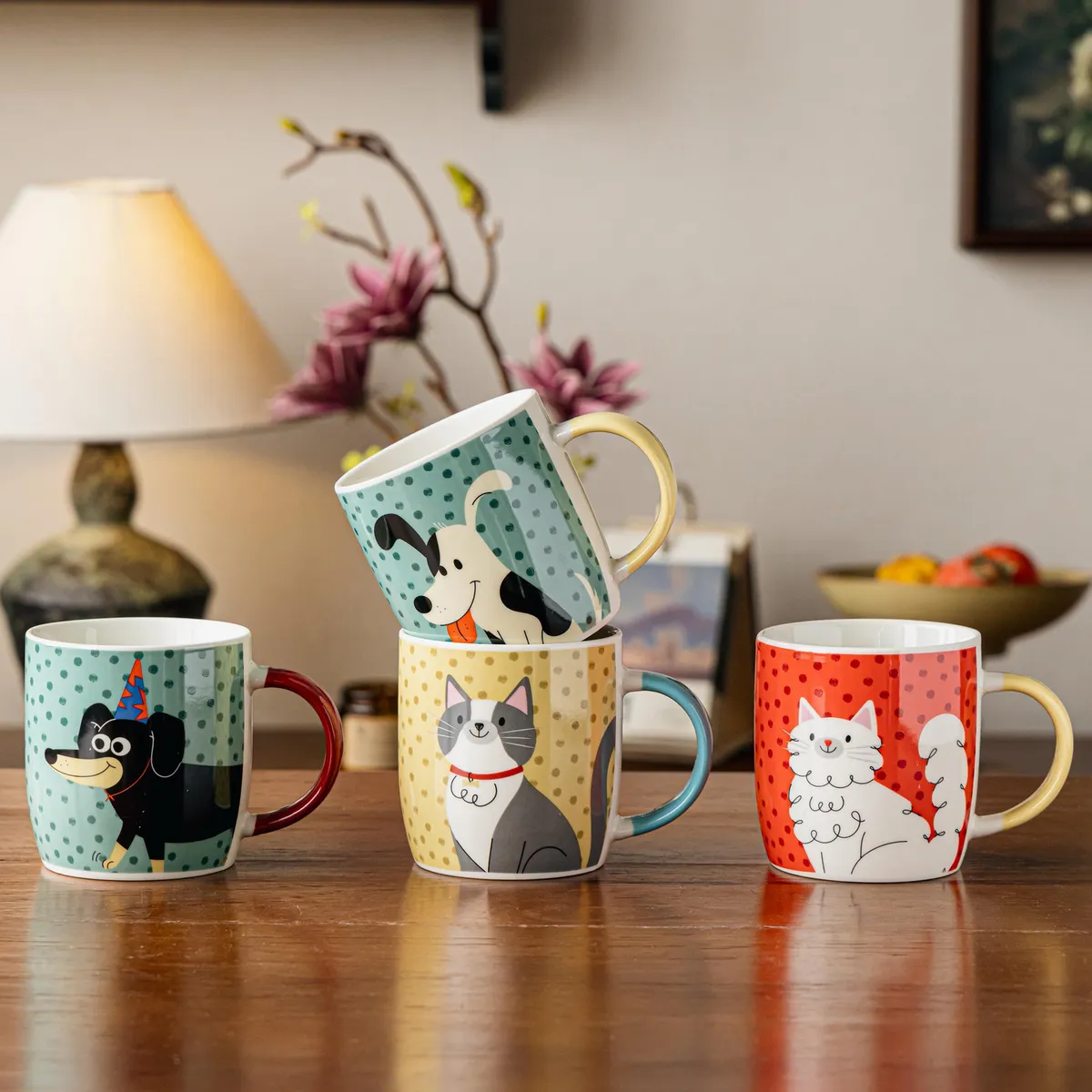 JUST HOME COLLECTION - Taza 350 ml Cerámica Gatos/Perros Colores Surtidos