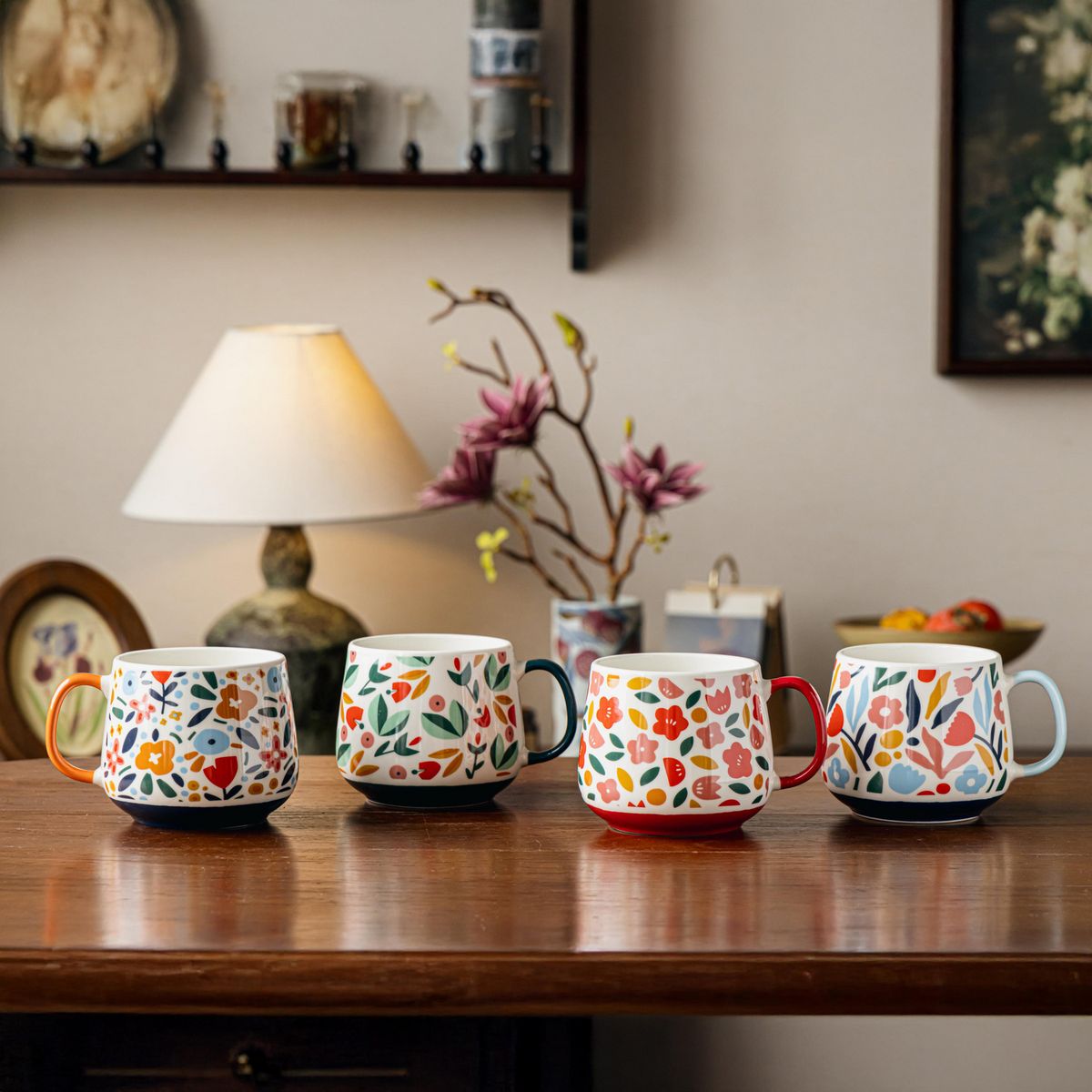 JUST HOME COLLECTION - Mug/tazón 500 ml Cerámica Flores Colores Surtidos