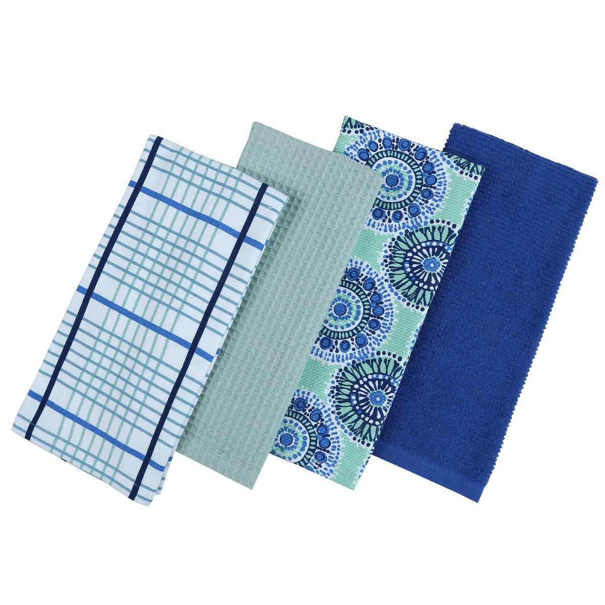 JUST HOME COLLECTION - Set 4 Paños de Cocina Rectangular 40x60 cm Diseño Azul